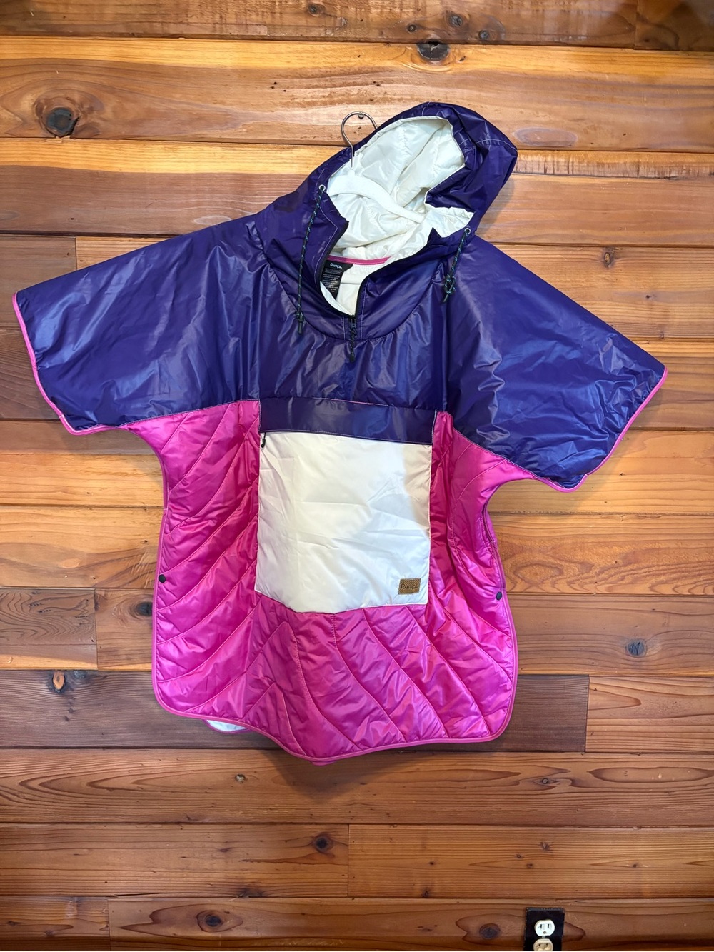 Rumpl Colorblock Hooded Poncho Jacket in Purple, Pink & White